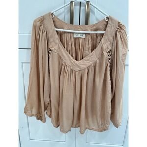 C'isa Women's Peach Square Neck Lace Up Detail Long‎ Sleeve Blouse Size M